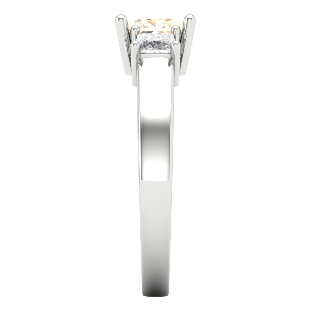 1.11 cttw Natural Morganite Three-Stone Engagement Ring - Solid White Gold (VVS1, Princess Cut,5.0mm)