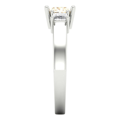 1.11 cttw Natural Morganite Three-Stone Engagement Ring - Solid White Gold (VVS1, Princess Cut,5.0mm)