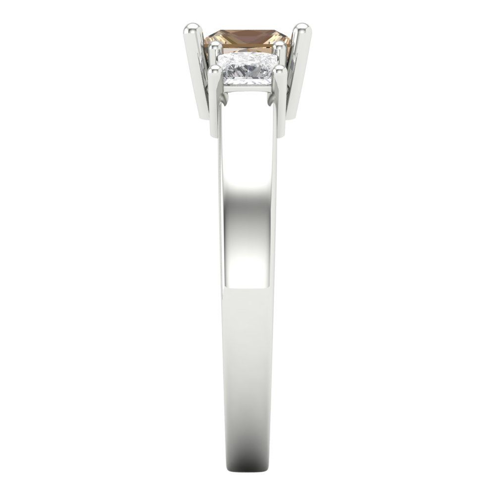 1.11 cttw Yellow Moissanite Three-Stone Engagement Ring - Solid White Gold (VVS1, Princess Cut,5.0mm)