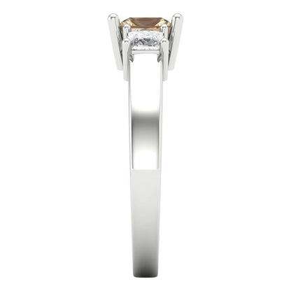 1.11 cttw Yellow Moissanite Three-Stone Engagement Ring - Solid White Gold (VVS1, Princess Cut,5.0mm)