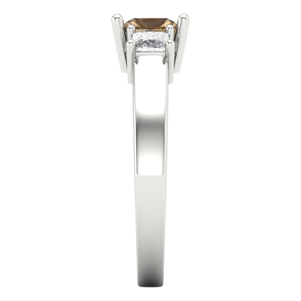 1.11 cttw Zirconia Simulated Champagne Diamond Three-Stone Engagement Ring - Solid White Gold (VVS1, Princess Cut,5.0mm)