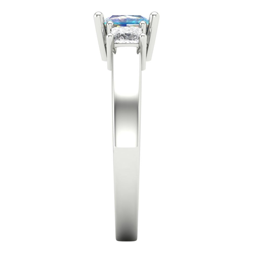 1.11 cttw Blue Moissanite Three-Stone Engagement Ring - Solid White Gold (VVS1, Princess Cut,5.0mm)