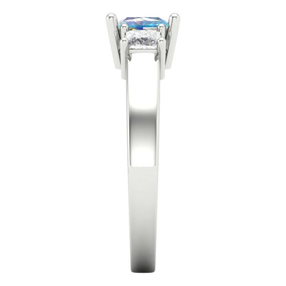1.11 cttw Blue Moissanite Three-Stone Engagement Ring - Solid White Gold (VVS1, Princess Cut,5.0mm)