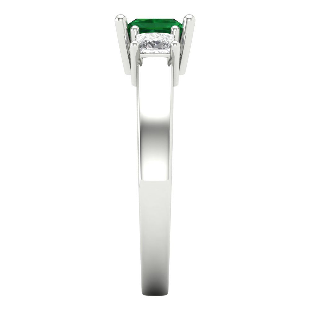 1.11 cttw Simulated Emerald Three-Stone Engagement Ring - Solid White Gold (VVS1, Princess Cut,5.0mm)