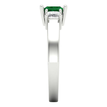 1.11 cttw Simulated Emerald Three-Stone Engagement Ring - Solid White Gold (VVS1, Princess Cut,5.0mm)