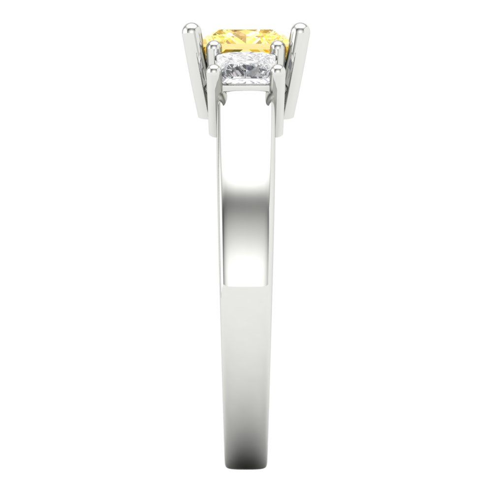 1.11 cttw Natural Citrine Three-Stone Engagement Ring - Solid White Gold (VVS1, Princess Cut,5.0mm)