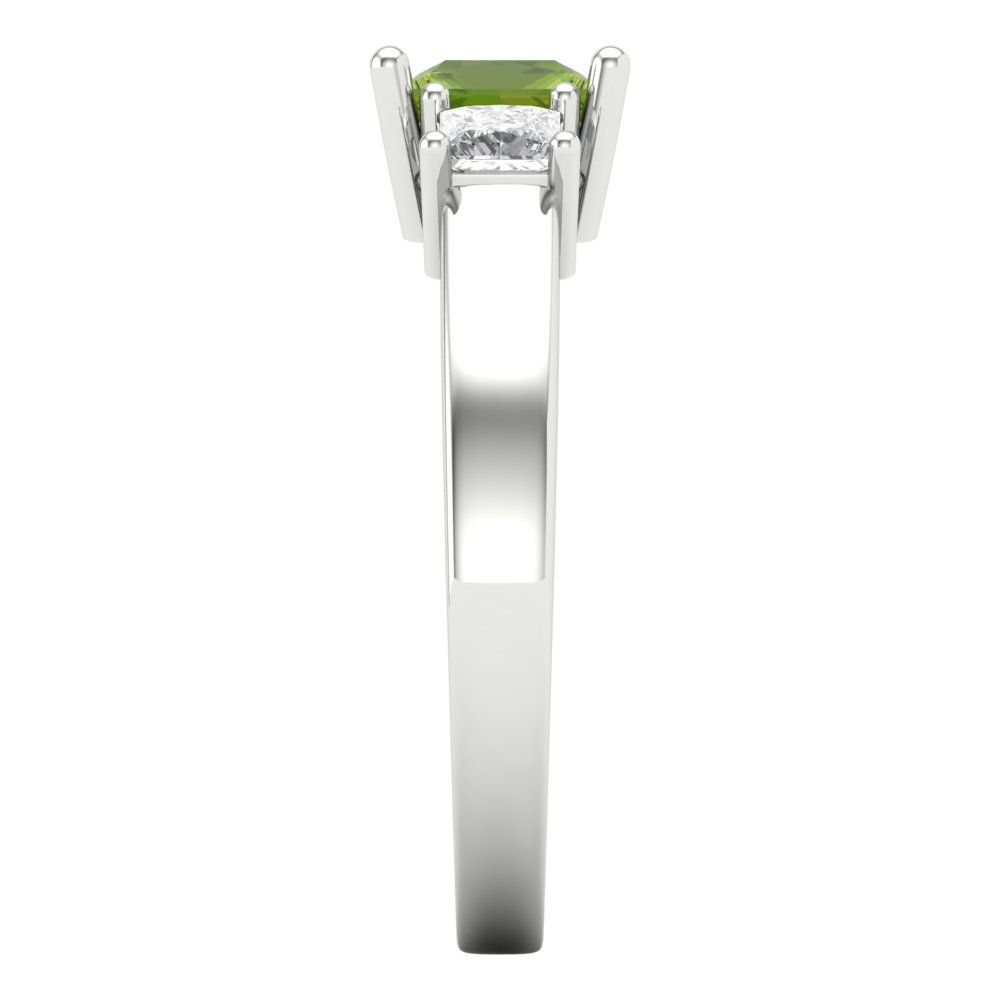 1.11 cttw Natural Peridot Three-Stone Engagement Ring - Solid White Gold (VVS1, Princess Cut,5.0mm)