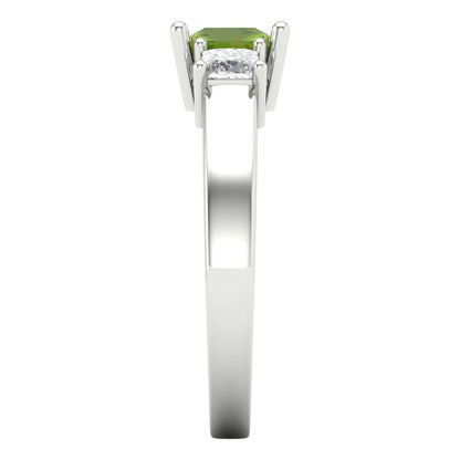 1.11 cttw Natural Peridot Three-Stone Engagement Ring - Solid White Gold (VVS1, Princess Cut,5.0mm)