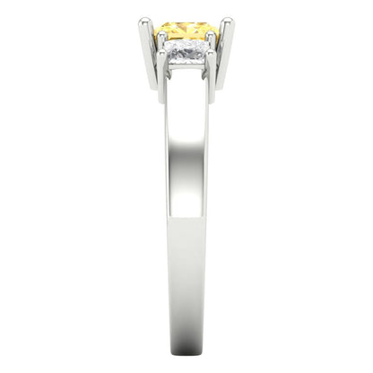 1.11 cttw Zirconia Simulated Yellow Diamond Three-Stone Engagement Ring - Solid White Gold (VVS1, Princess Cut,5.0mm)