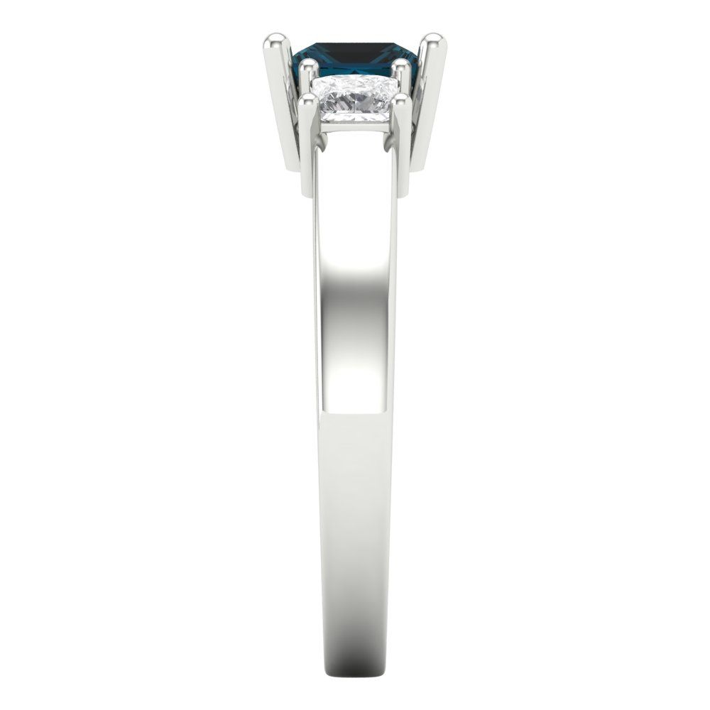 1.11 cttw Natural London Blue Topaz Three-Stone Engagement Ring - Solid Gold (Princess Cut,5.0mm)