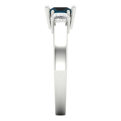 1.11 cttw Natural London Blue Topaz Three-Stone Engagement Ring - Solid Gold (Princess Cut,5.0mm)