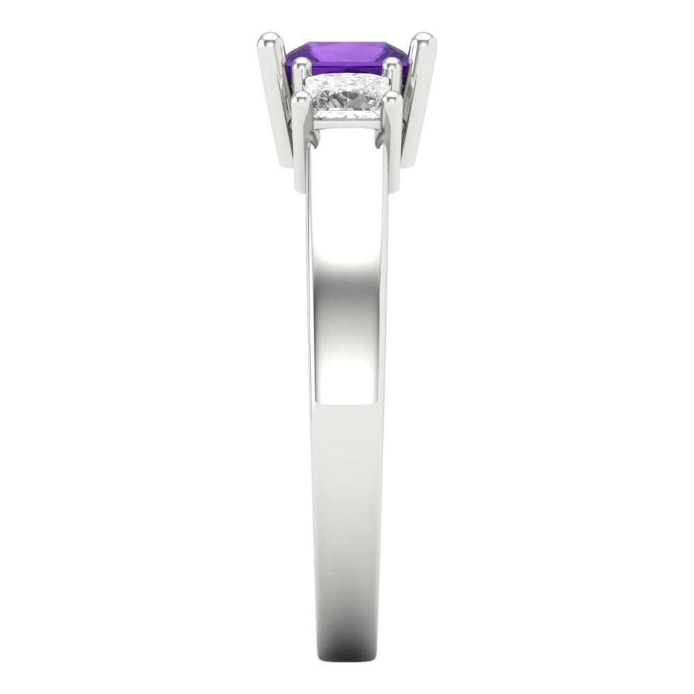 1.11 cttw Natural Amethyst Three-Stone Engagement Ring - Solid White Gold (VVS1, Princess Cut,5.0mm)