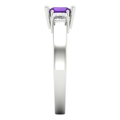 1.11 cttw Natural Amethyst Three-Stone Engagement Ring - Solid White Gold (VVS1, Princess Cut,5.0mm)