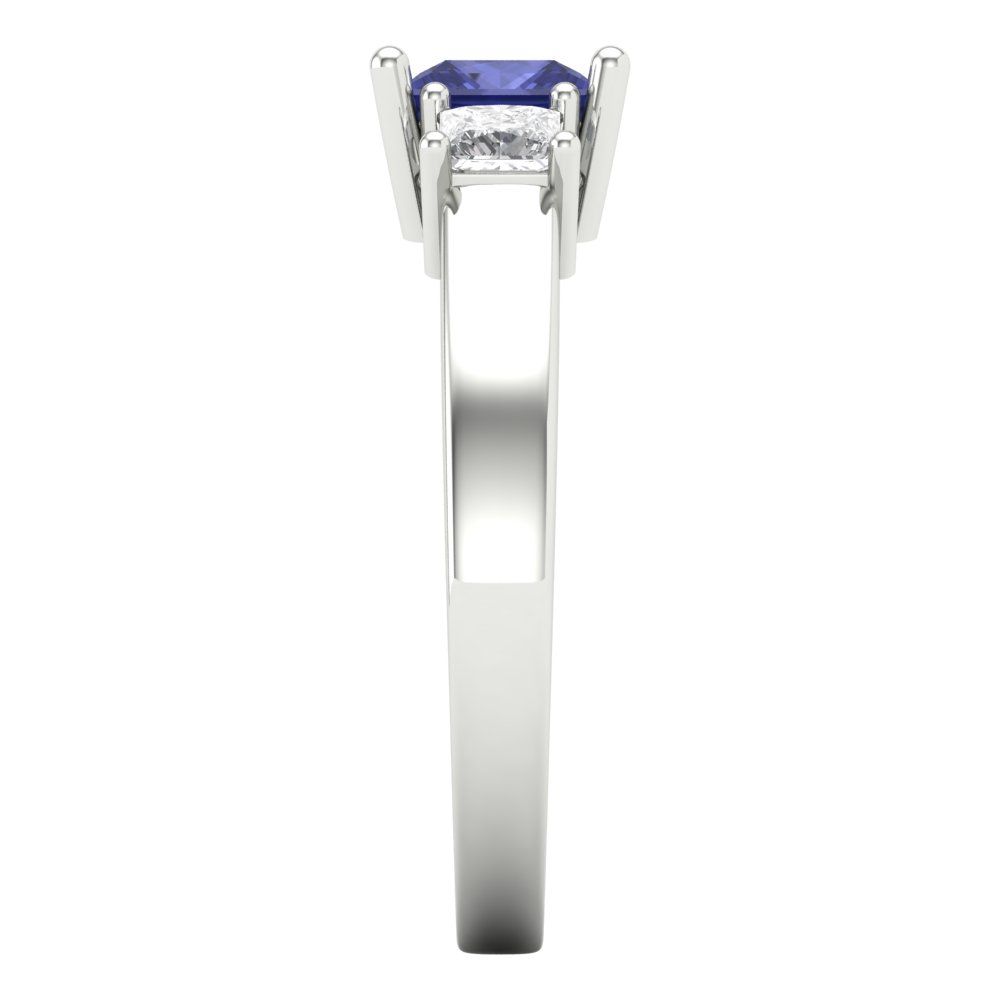 1.11 cttw Simulated Tanzanite Three-Stone Engagement Ring - Solid White Gold (VVS1, Princess Cut,5.0mm)