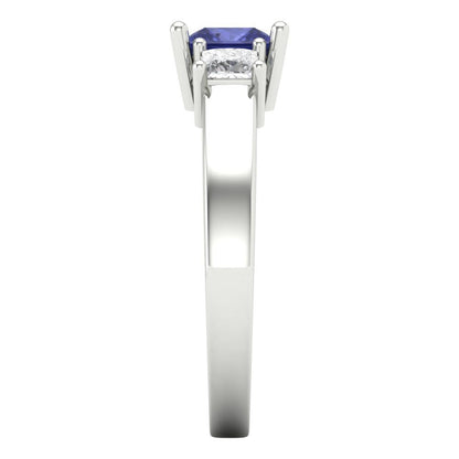 1.11 cttw Simulated Tanzanite Three-Stone Engagement Ring - Solid White Gold (VVS1, Princess Cut,5.0mm)