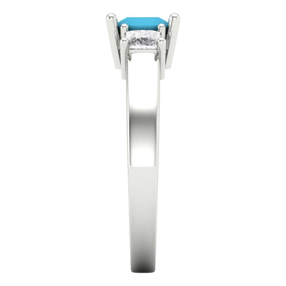 1.11 cttw Simulated Turquoise Three-Stone Engagement Ring - Solid White Gold (VVS1, Princess Cut,5.0mm)