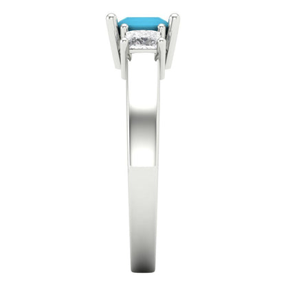 1.11 cttw Simulated Turquoise Three-Stone Engagement Ring - Solid White Gold (VVS1, Princess Cut,5.0mm)