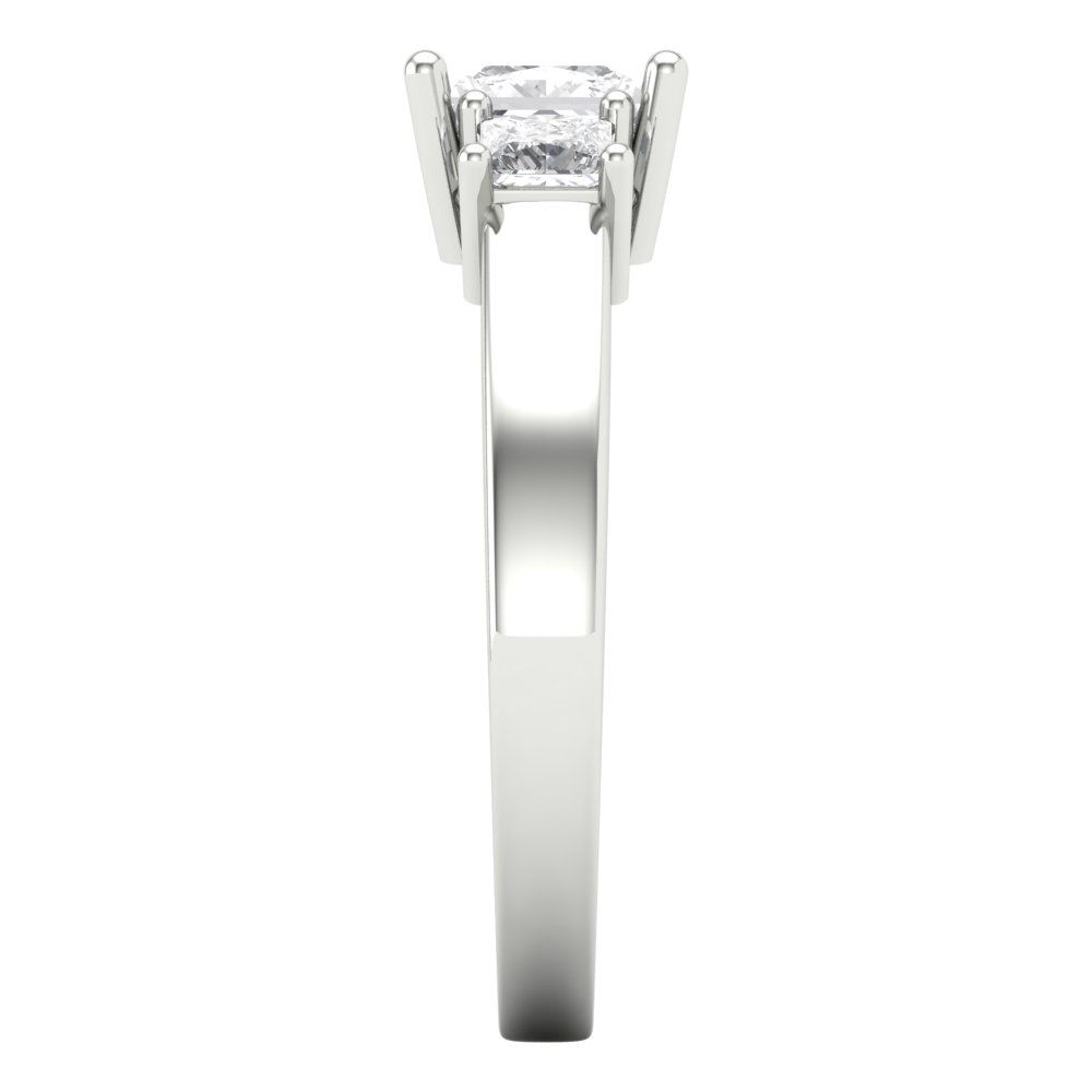 1.11 cttw Zirconia Simulated Diamond Three-Stone Engagement Ring - Solid White Gold (VVS1, Princess Cut,5.0mm)