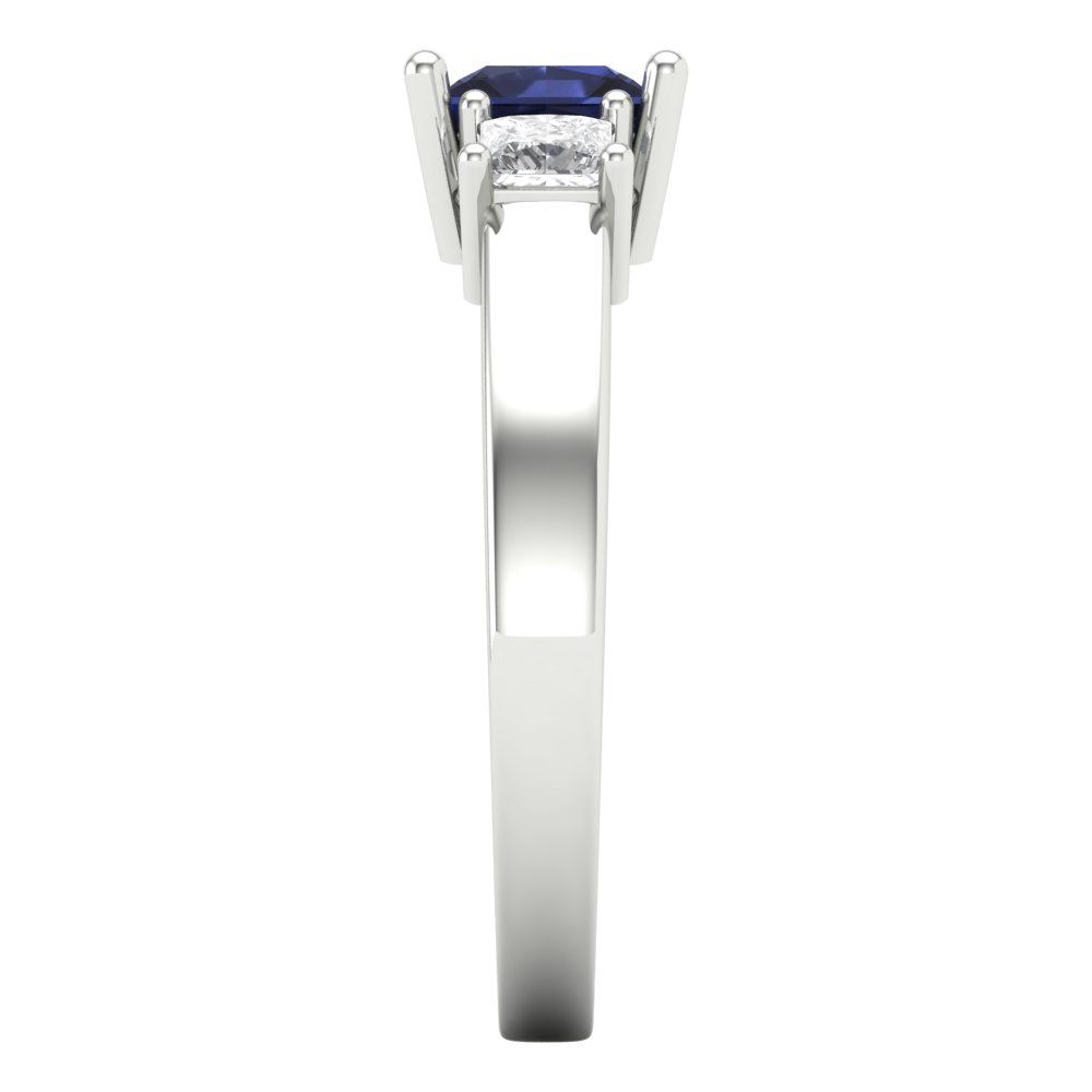 1.11 cttw Simulated Blue Sapphire Three-Stone Engagement Ring - Solid White Gold (VVS1, Princess Cut,5.0mm)