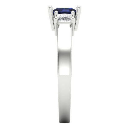 1.11 cttw Simulated Blue Sapphire Three-Stone Engagement Ring - Solid White Gold (VVS1, Princess Cut,5.0mm)