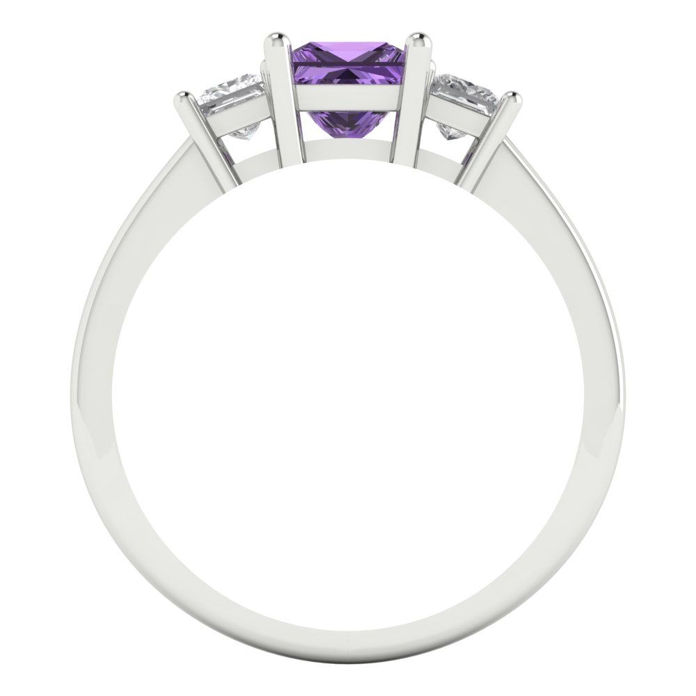 1.11 cttw Simulated Alexandrite Three-Stone Engagement Ring - Solid White Gold (VVS1, Princess Cut,5.0mm)