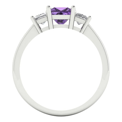 1.11 cttw Simulated Alexandrite Three-Stone Engagement Ring - Solid White Gold (VVS1, Princess Cut,5.0mm)
