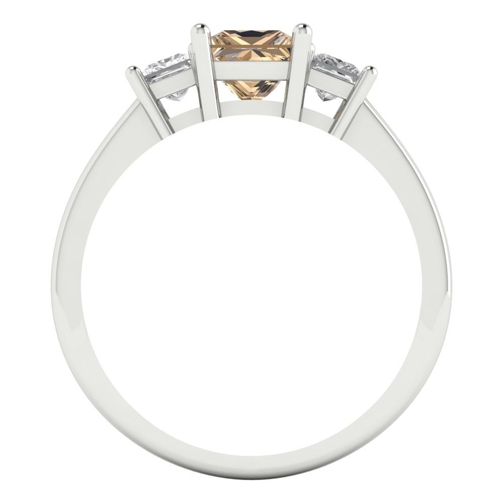 1.11 cttw Yellow Moissanite Three-Stone Engagement Ring - Solid White Gold (VVS1, Princess Cut,5.0mm)