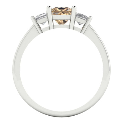 1.11 cttw Yellow Moissanite Three-Stone Engagement Ring - Solid White Gold (VVS1, Princess Cut,5.0mm)