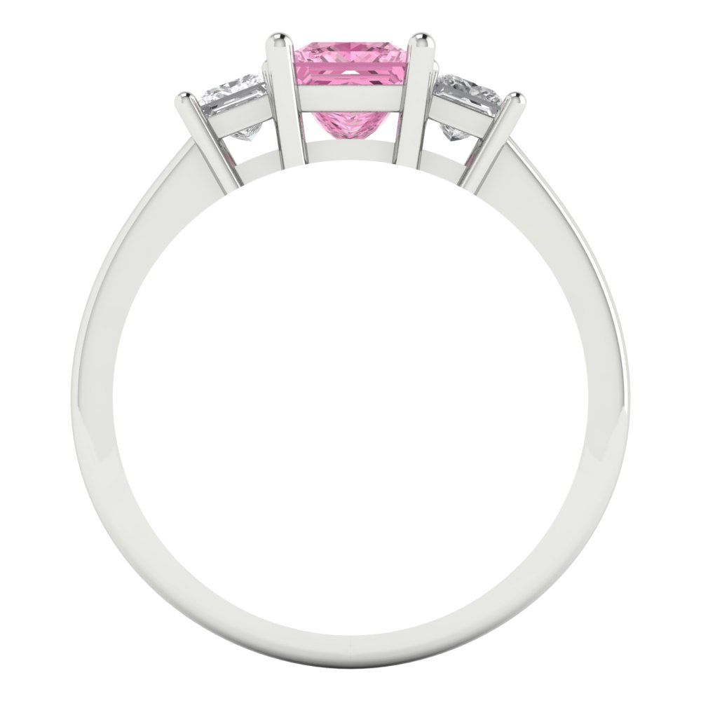 1.11 cttw Zirconia Simulated Pink Diamond Three-Stone Engagement Ring - Solid White Gold (VVS1, Princess Cut,5.0mm)