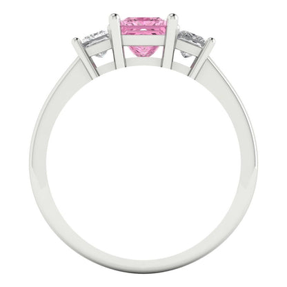 1.11 cttw Zirconia Simulated Pink Diamond Three-Stone Engagement Ring - Solid White Gold (VVS1, Princess Cut,5.0mm)