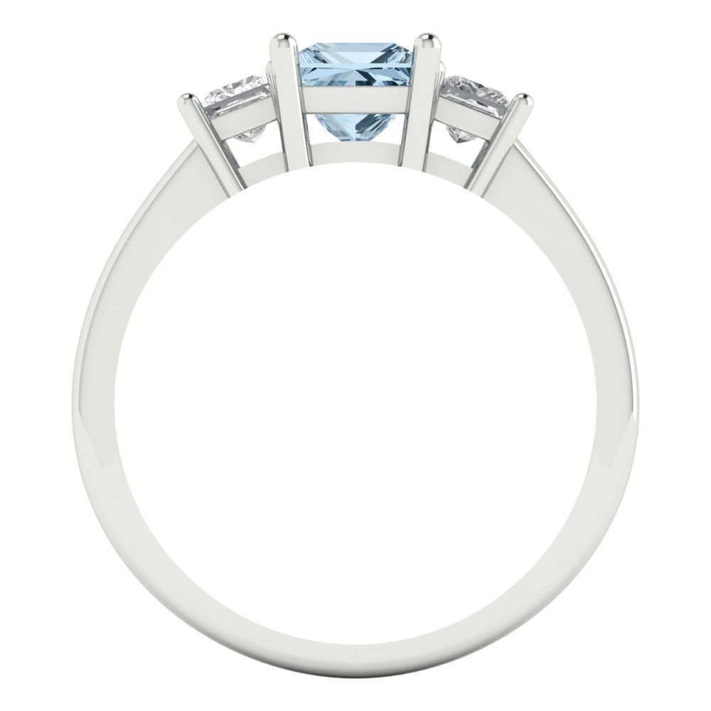 1.11 cttw Natural Sky Blue Topaz Three-Stone Engagement Ring - Solid White Gold (VVS1, Princess Cut,5.0mm)