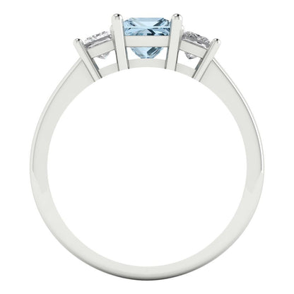 1.11 cttw Natural Sky Blue Topaz Three-Stone Engagement Ring - Solid White Gold (VVS1, Princess Cut,5.0mm)