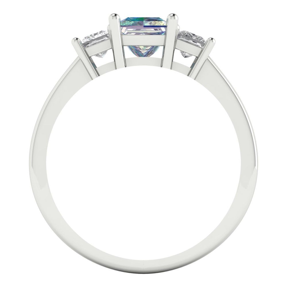 1.11 cttw Blue Moissanite Three-Stone Engagement Ring - Solid White Gold (VVS1, Princess Cut,5.0mm)
