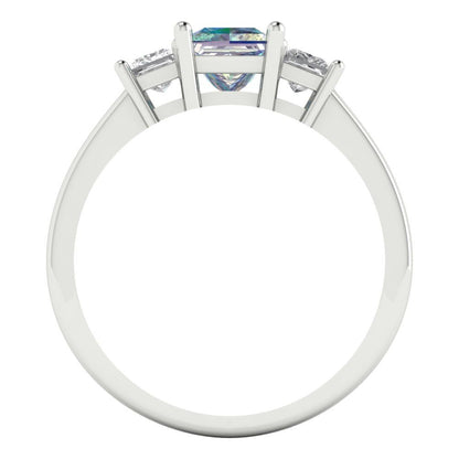 1.11 cttw Blue Moissanite Three-Stone Engagement Ring - Solid White Gold (VVS1, Princess Cut,5.0mm)