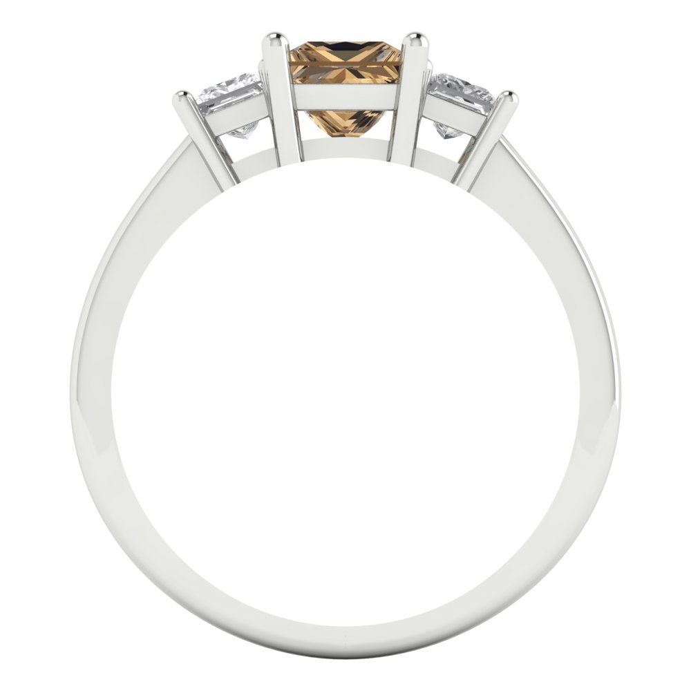 1.11 cttw Zirconia Simulated Champagne Diamond Three-Stone Engagement Ring - Solid White Gold (VVS1, Princess Cut,5.0mm)