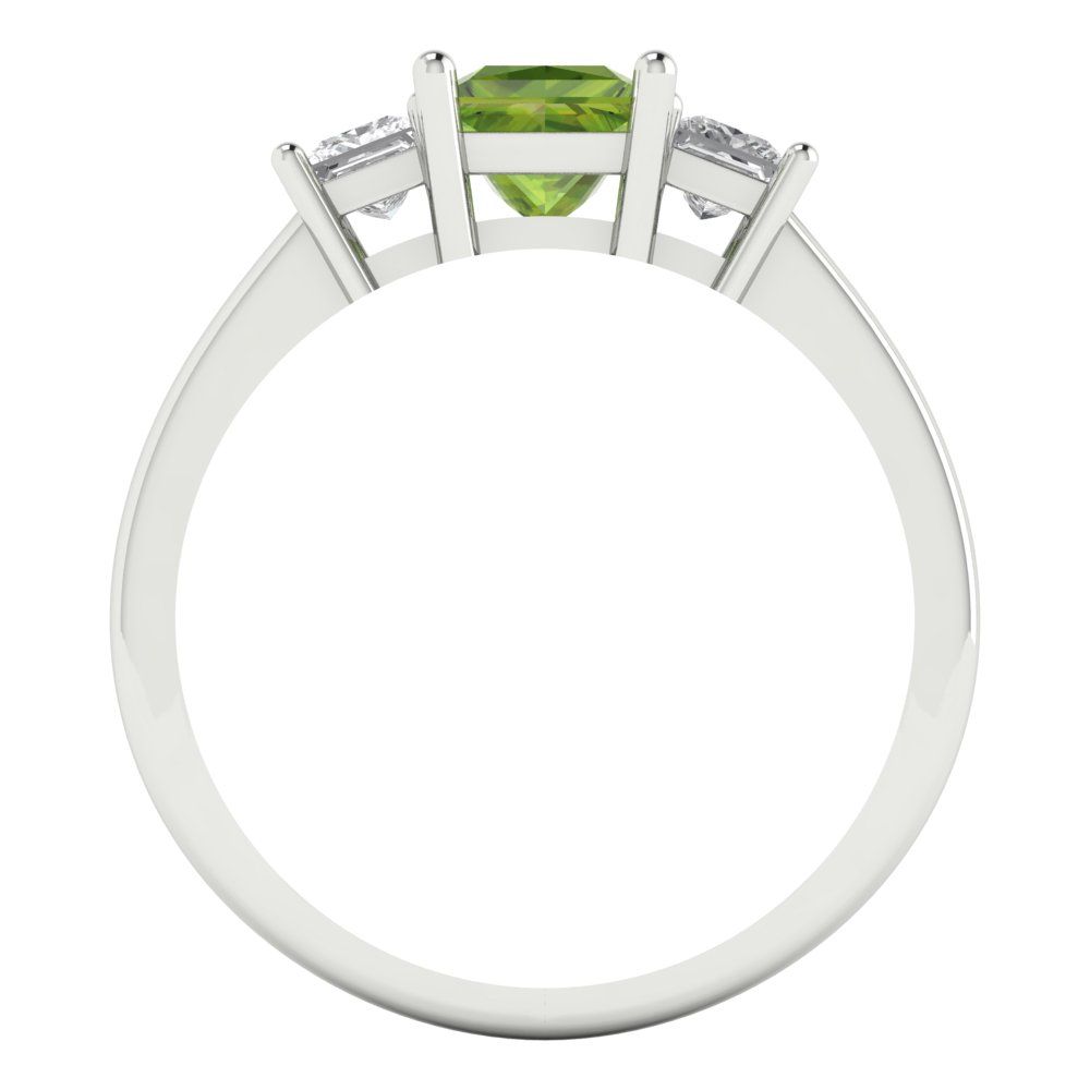 1.11 cttw Natural Peridot Three-Stone Engagement Ring - Solid White Gold (VVS1, Princess Cut,5.0mm)