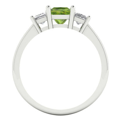 1.11 cttw Natural Peridot Three-Stone Engagement Ring - Solid White Gold (VVS1, Princess Cut,5.0mm)