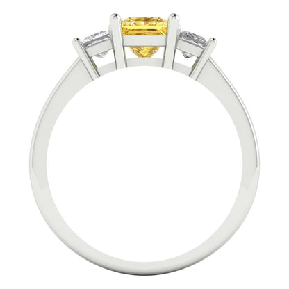 1.11 cttw Natural Citrine Three-Stone Engagement Ring - Solid White Gold (VVS1, Princess Cut,5.0mm)