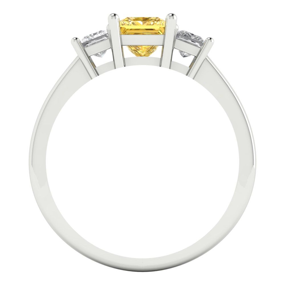 1.11 cttw Zirconia Simulated Yellow Diamond Three-Stone Engagement Ring - Solid White Gold (VVS1, Princess Cut,5.0mm)