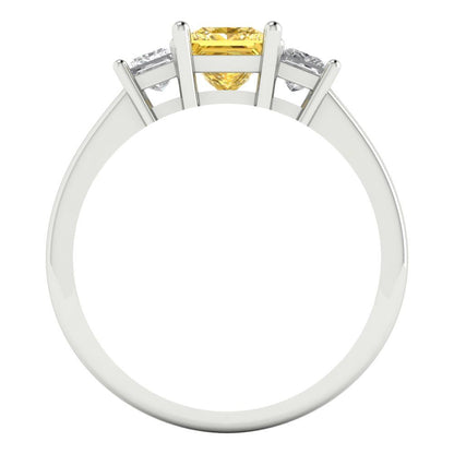 1.11 cttw Zirconia Simulated Yellow Diamond Three-Stone Engagement Ring - Solid White Gold (VVS1, Princess Cut,5.0mm)