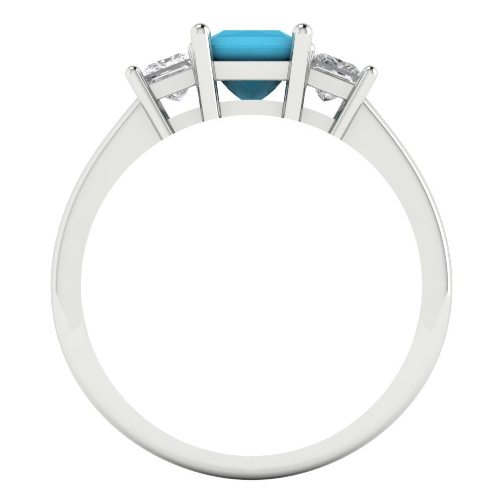 1.11 cttw Simulated Turquoise Three-Stone Engagement Ring - Solid White Gold (VVS1, Princess Cut,5.0mm)