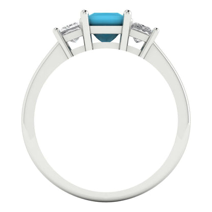 1.11 cttw Simulated Turquoise Three-Stone Engagement Ring - Solid White Gold (VVS1, Princess Cut,5.0mm)