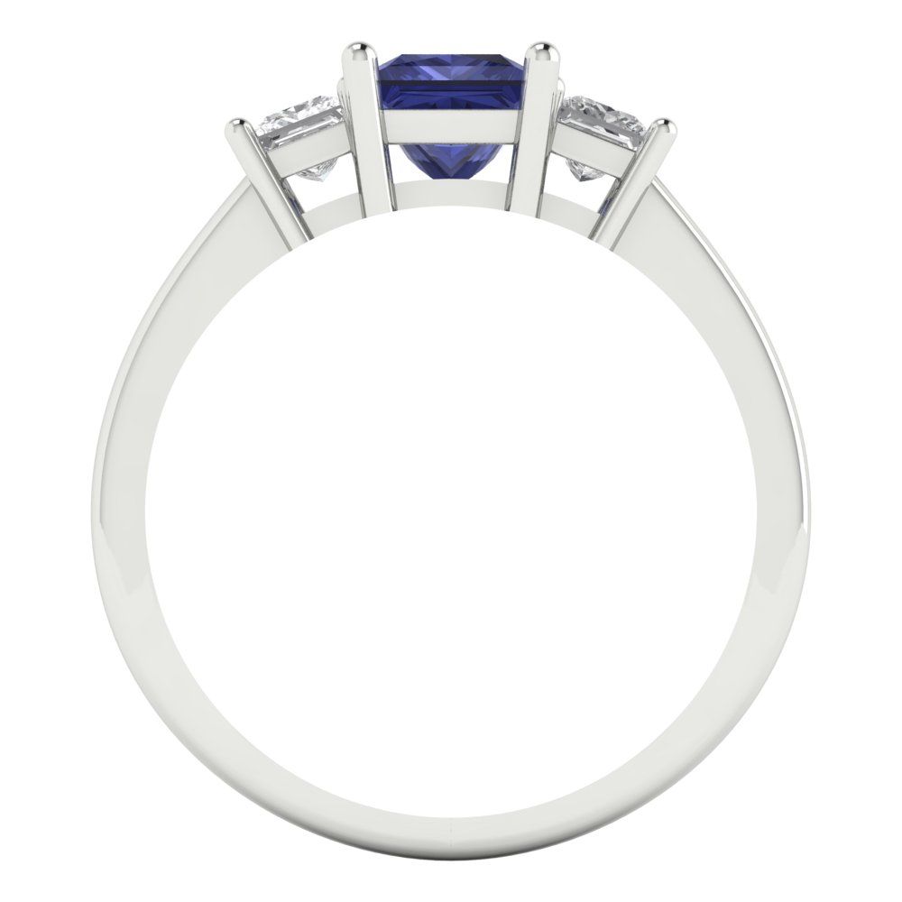 1.11 cttw Simulated Tanzanite Three-Stone Engagement Ring - Solid White Gold (VVS1, Princess Cut,5.0mm)