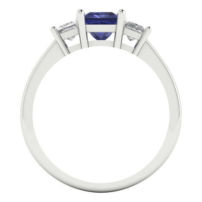 1.11 cttw Simulated Tanzanite Three-Stone Engagement Ring - Solid White Gold (VVS1, Princess Cut,5.0mm)