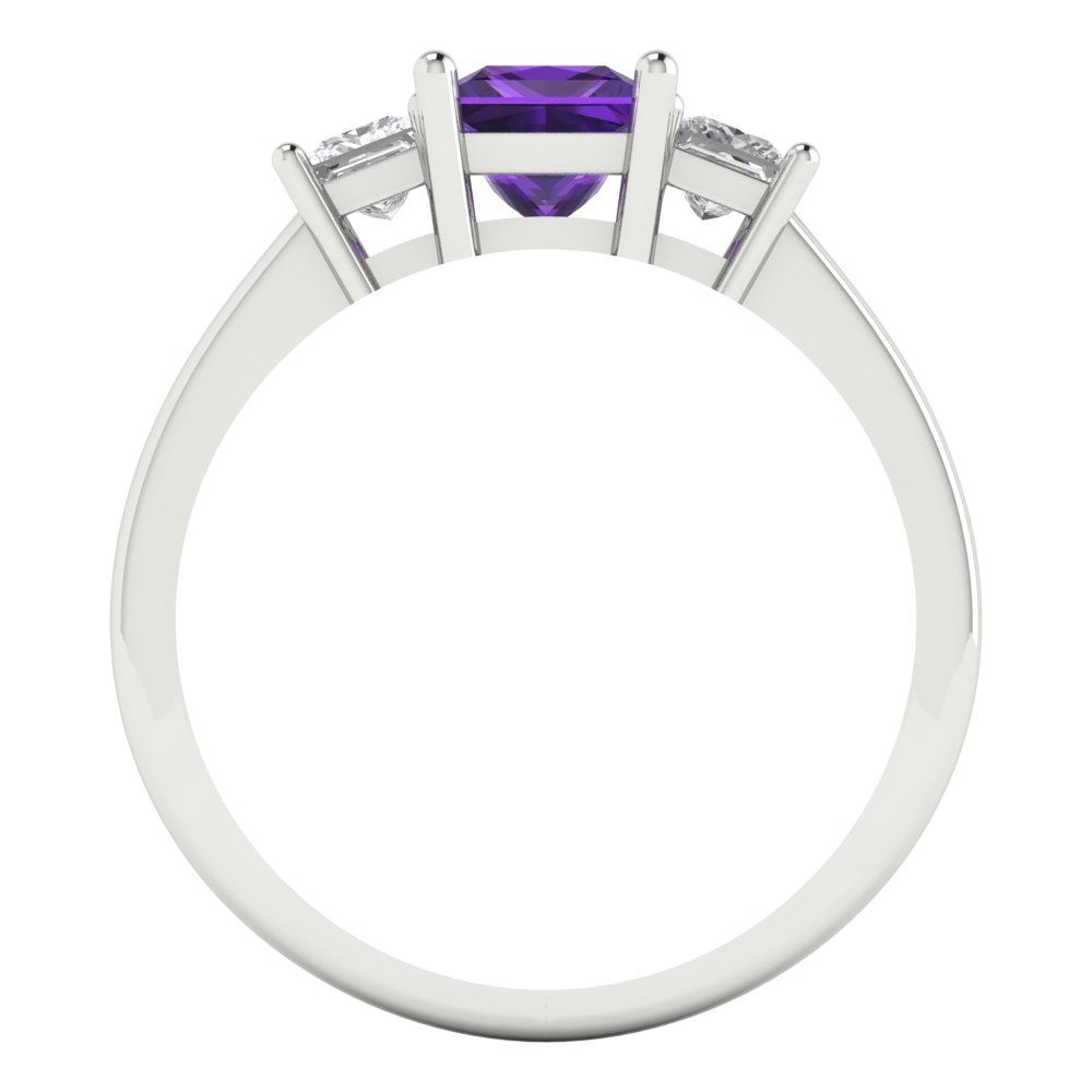 1.11 cttw Natural Amethyst Three-Stone Engagement Ring - Solid White Gold (VVS1, Princess Cut,5.0mm)