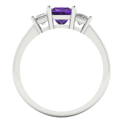 1.11 cttw Natural Amethyst Three-Stone Engagement Ring - Solid White Gold (VVS1, Princess Cut,5.0mm)