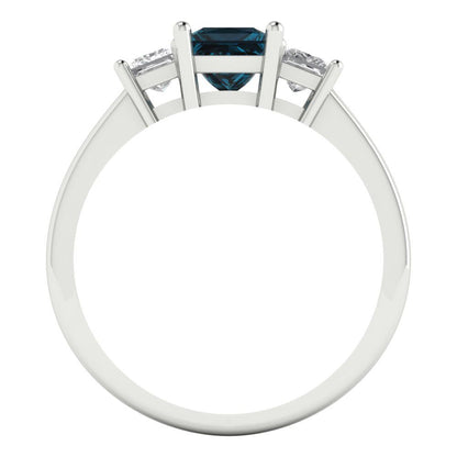 1.11 cttw Natural London Blue Topaz Three-Stone Engagement Ring - Solid Gold (Princess Cut,5.0mm)