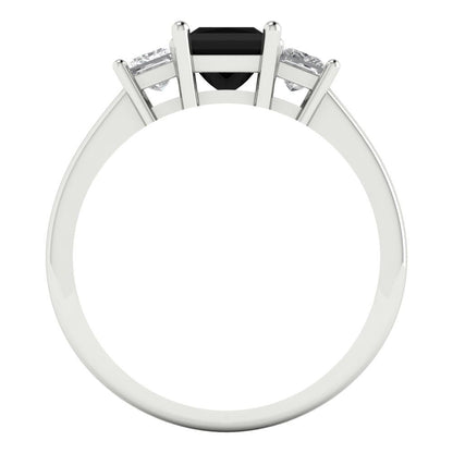 1.11 cttw Natural Onyx Three-Stone Engagement Ring - Solid Gold (Princess Cut,5.0mm)