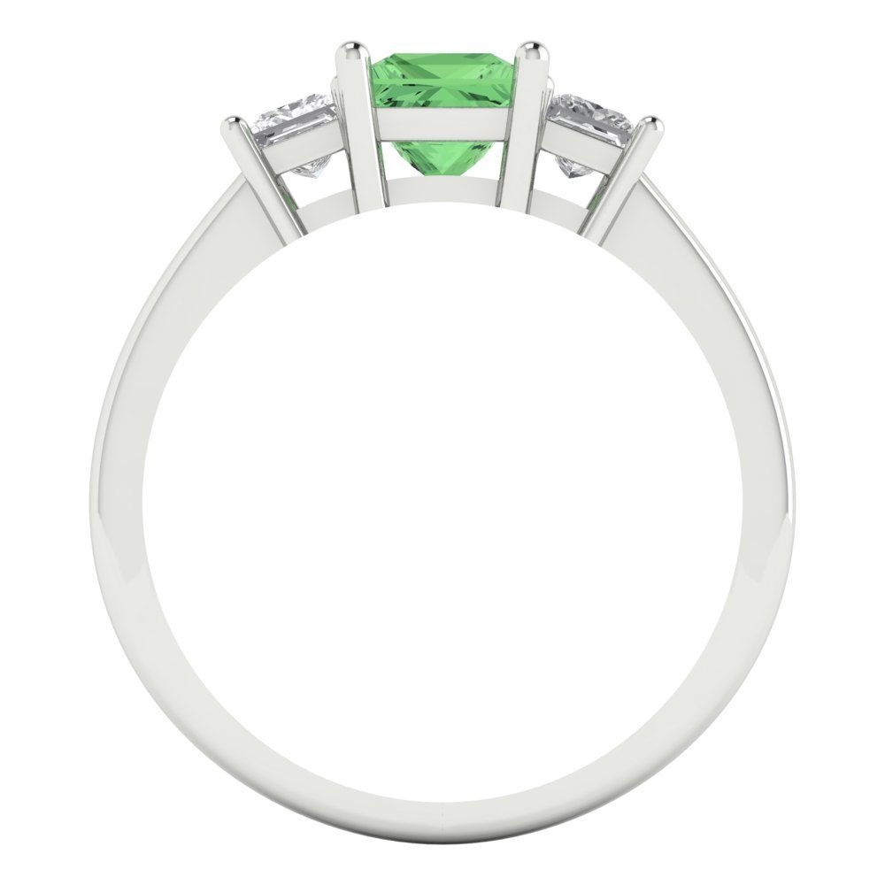 1.11 cttw Zirconia Simulated Green Diamond Three-Stone Engagement Ring - Solid White Gold (VVS1, Princess Cut,5.0mm)