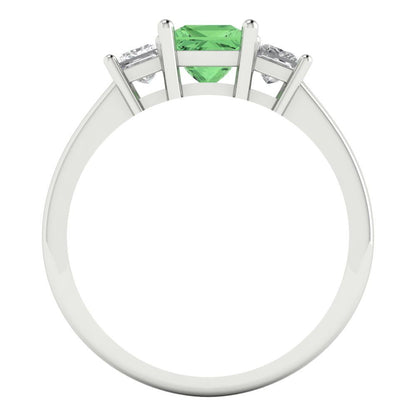 1.11 cttw Zirconia Simulated Green Diamond Three-Stone Engagement Ring - Solid White Gold (VVS1, Princess Cut,5.0mm)